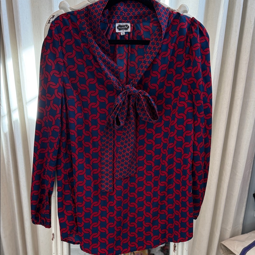 Mud Pie Red and Blue Patterned Blouse